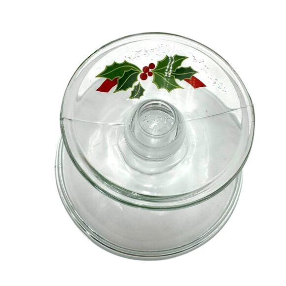 AVON Hostess Collection Glass Pedestal Holly Berry Motif Compote Candy Dish 1981 - Picture 4 of 6